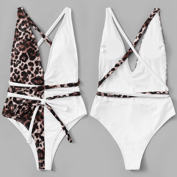 Leopard print white wrap one piece swimsuit - Picture 2 of 2